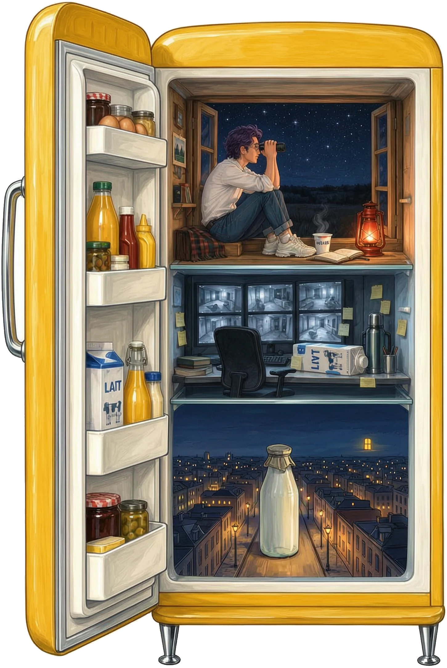 Le frigo ouvert : dedans, la mission veilleur de nuit